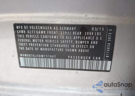 2013 Volkswagen Golf 2.5L 4-Door from USA, damaged, VIN WVWDB7AJ3DW131647